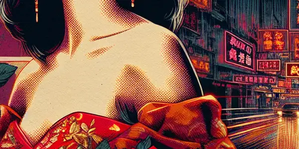 Glamorous portrait of Ye Yuqing against a dramatic Hong Kong cityscape, highlighting her iconic film career and controversial roles.