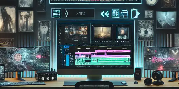 A modern studio showcasing high-tech equipment for creating Japanese adult content, blending tradition with innovation.