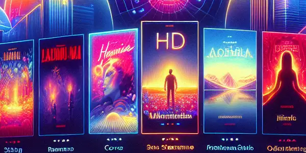 A sleek, high-tech AV streaming website featuring vibrant film thumbnails and a user-friendly layout for adult films.