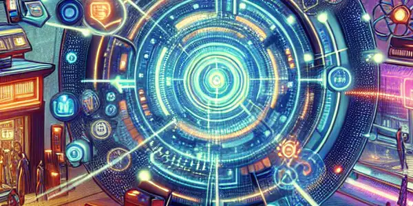 A vibrant futuristic marketplace showcasing diverse multimedia platforms for adult entertainment with high-tech devices and inclusive characters.